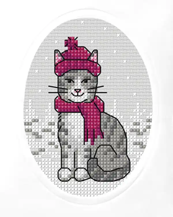 Sonderangebot Stickpackung Karte Winterkatze
