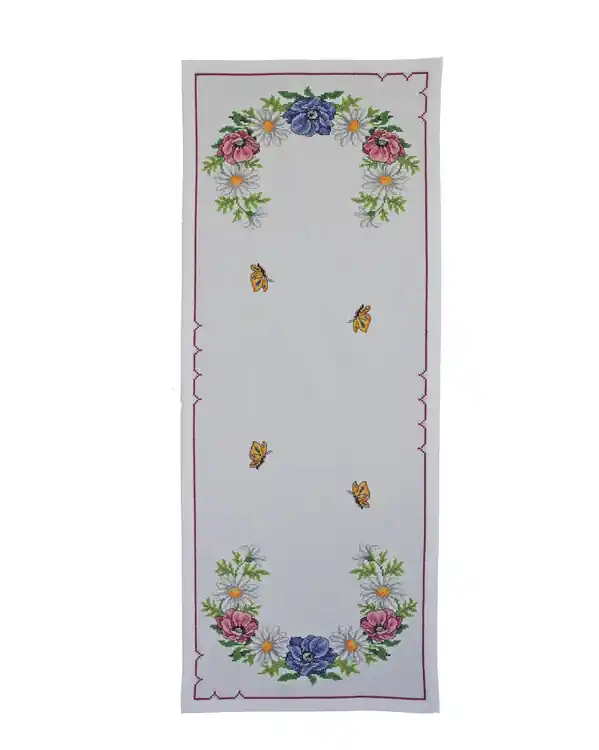 Sichere Zahlung Stickpackung Läufer Blumenkranz & Schmetterlinge