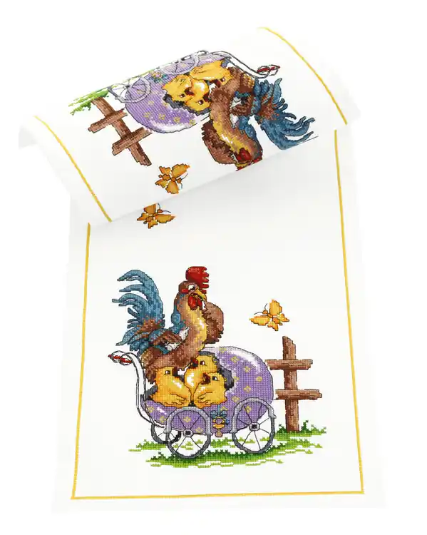 Neu Stickpackung Läufer Hühnerfamilie