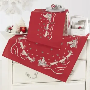 Markenware Stickpackung Mitteldecke Wichtel mit Schlitten