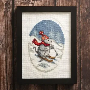 Markenware Stickpackung Bild Mäuse auf Skiern