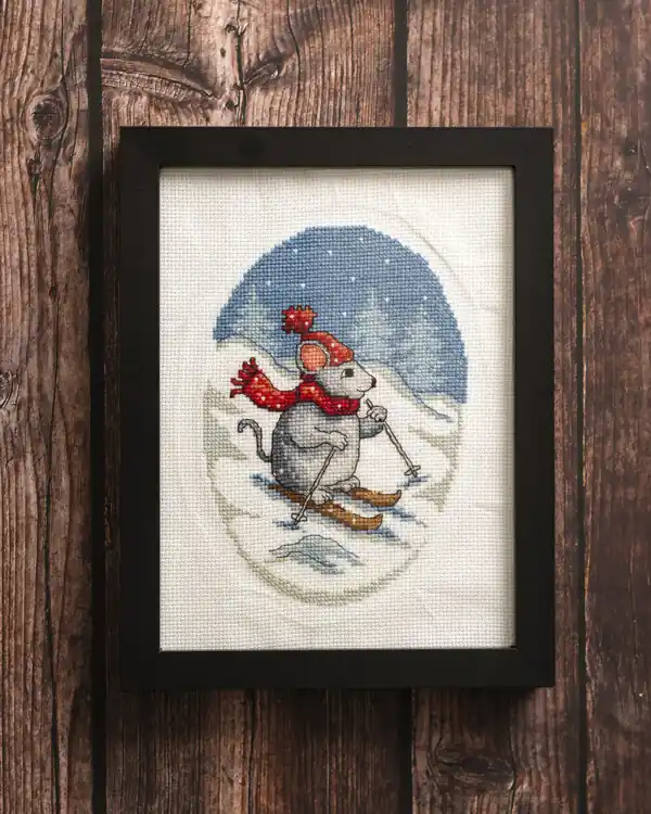 Markenware Stickpackung Bild Mäuse auf Skiern