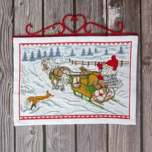 Stickpackung Wandbehang Winterfahrt Handgefertigt