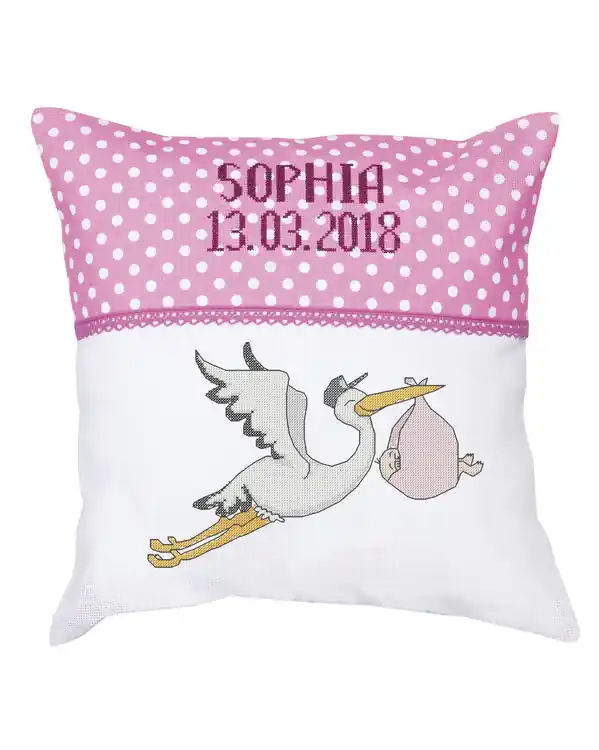 Stickpackung Kissen Storch Rosa Mengenrabatt