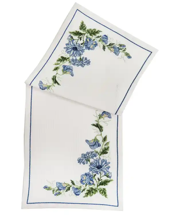 Stickpackung Läufer Blaue Blumen Direktkauf