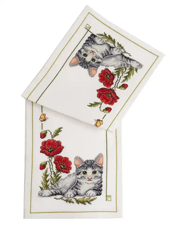 Abverkauf Stickpackung Läufer Katze