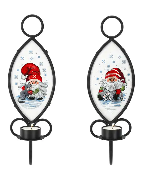 Sichere Zahlung Stickereien Katzenfreund für Teelichthalter 2-er Pack