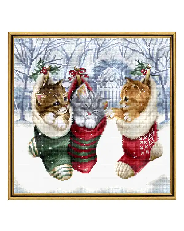 Stickpackung Bild Drei Weihnachtskatzen Premium