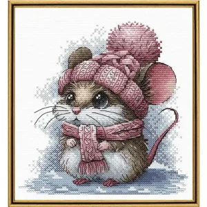 Stickpackung Bild Kleine Maus mit Wintermütze Echt