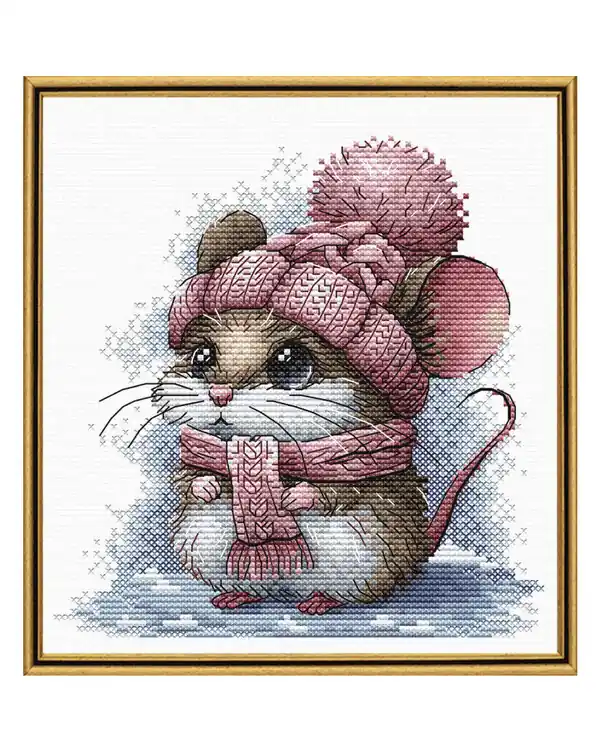 Stickpackung Bild Kleine Maus mit Wintermütze Echt