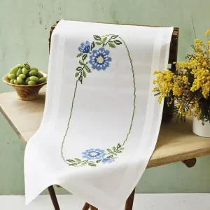 Stickpackung Mitteldecke Blaue Blumen Sonderangebot