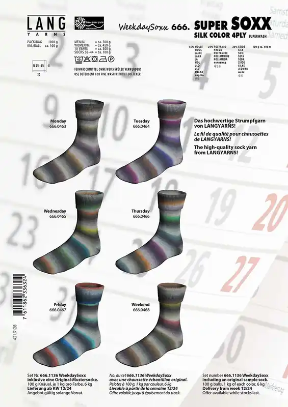 Hochwertig Lang Yarns Super Soxx Silk WeekdaySoxx