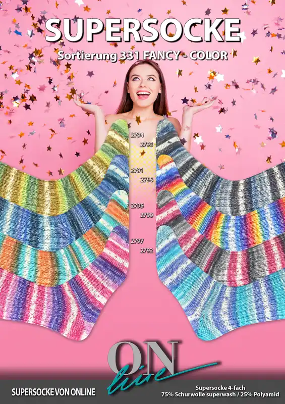 Fertigsocken aus ONline Supersocke Sort. 331 Fancy Color Rabatt