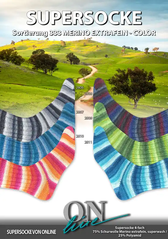 Fertigsocken aus ONline Supersocke Sort. 333 Merino Extrafein-Color Jetzt Kaufen