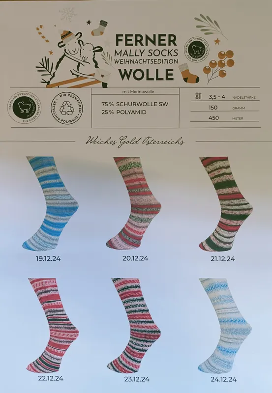 Ferner Wolle Mally Socks 6-fach Weihnachtsedition bis 2024 Solange Der Vorrat Reicht
