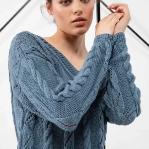 Gratis Versand Pullover mit Zopfmuster aus Soft Cotton
