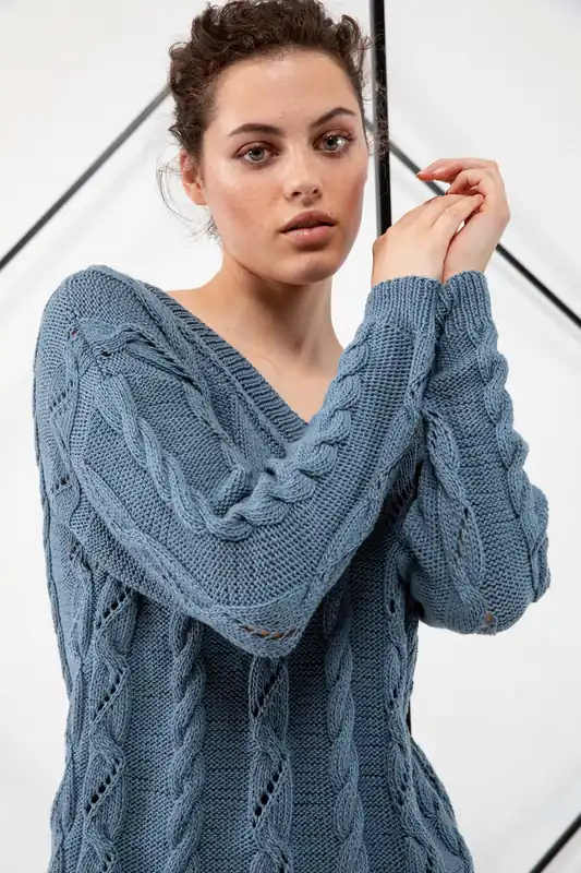 Gratis Versand Pullover mit Zopfmuster aus Soft Cotton