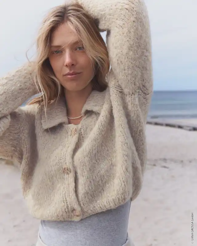 Sichere Zahlung Kurzer Cardigan Mit Breitem Kragen aus Natural Alpaca Lungo