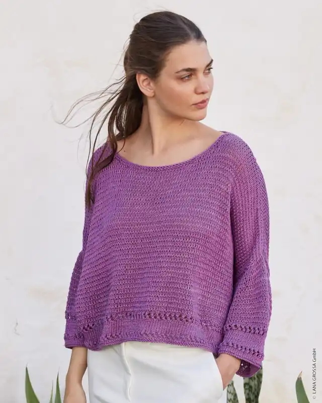 Pullover Mit Fallmascheneffekt aus Cotton Silk Geprüft