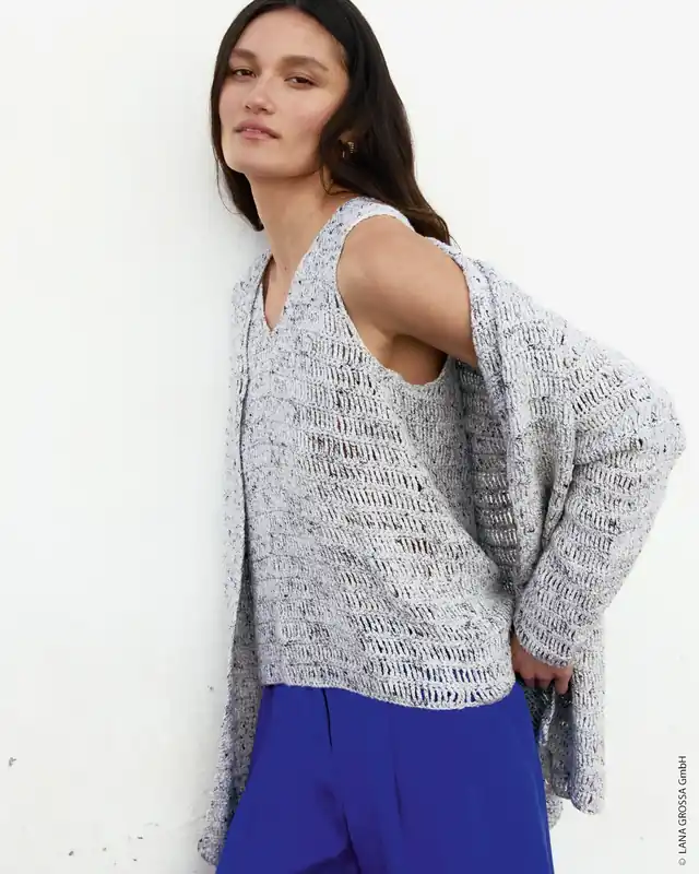 Hochwertig Cardigan In Festen Maschen Und Dreifachen Stäbchen aus Maglia