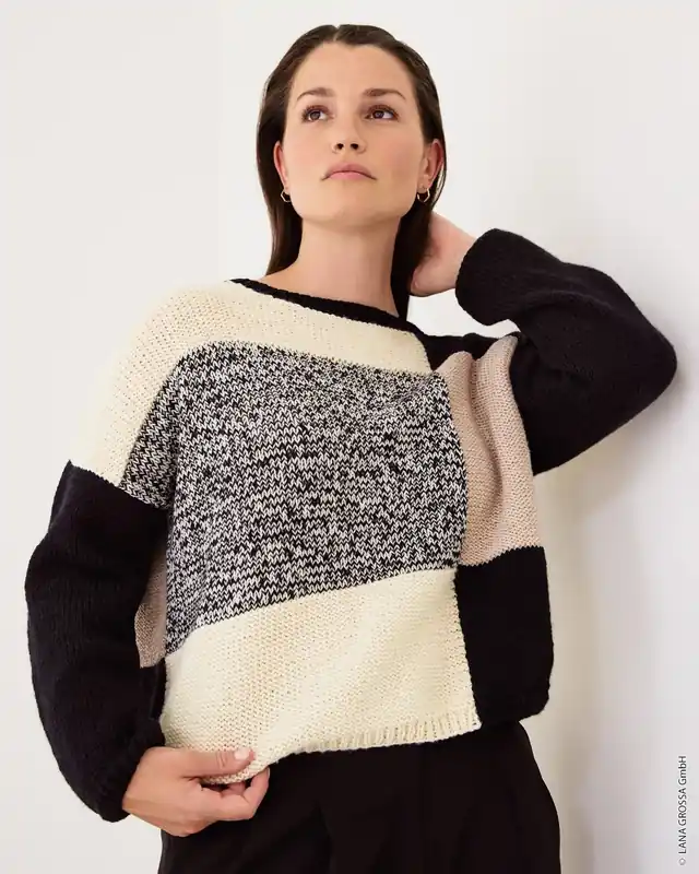 Begrenztes Angebot Colorblock Pullover aus Cool Wool & Ecopuno