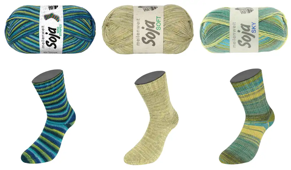 MEILENWEIT 100g Soja Sky/Soft/Mini Stripes Handgefertigt