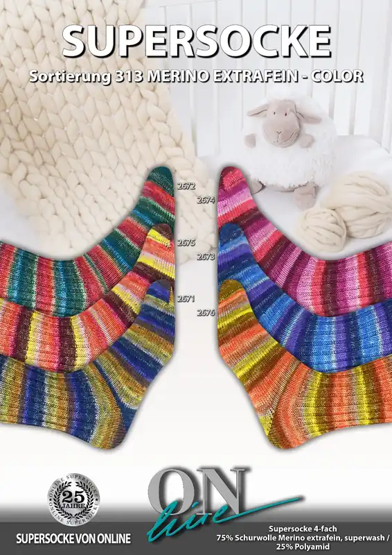 Gratis Versand ONline Supersocke Sort. 313 Merino Extra Fine 100g