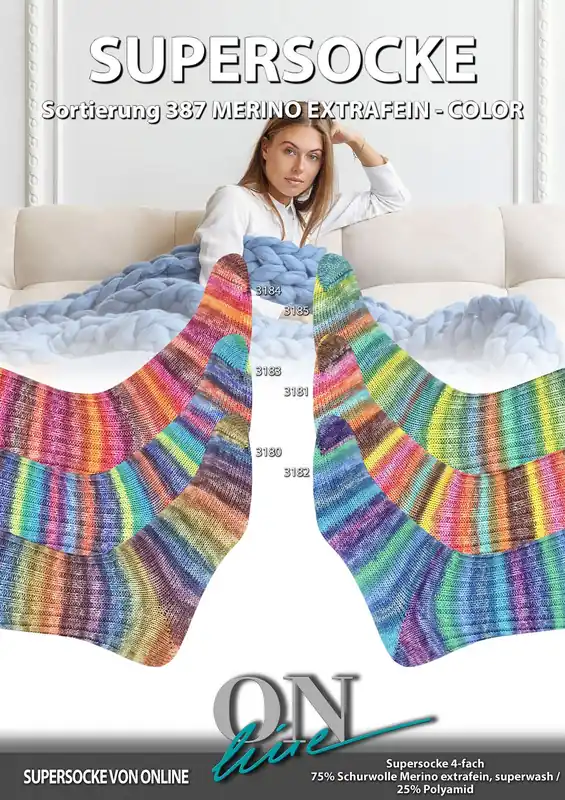 Begrenztes Angebot ONline Supersocke Sort. 387 Merino Extrafein Color 100g
