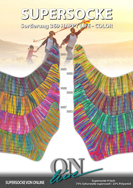 Schnäppchen ONline Supersocke Sort. 369 Happy Life Color 100g