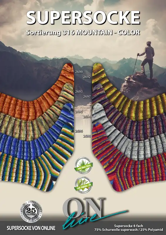 ONline Supersocke Sort. 316 Mountain-Color 100g mit Aloe Vera und Jojobaöl Gratis Versand