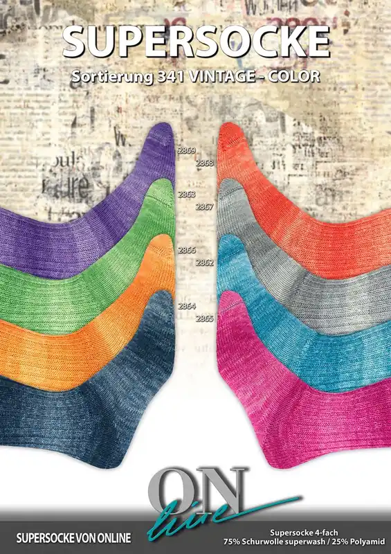 Billig ONline Supersocke Sort. 341 Vintage Color 100g