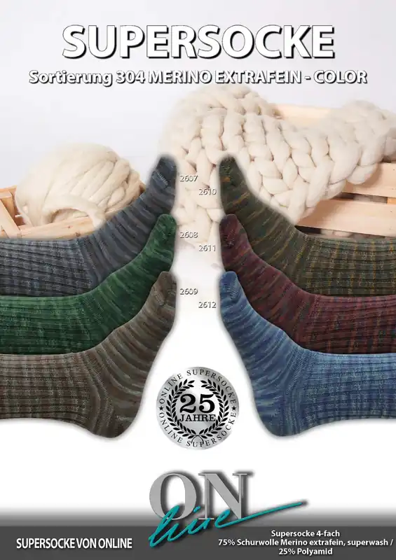 ONline Supersocke Sort. 304 Merino Extrafein-Color 100g Knallerangebot