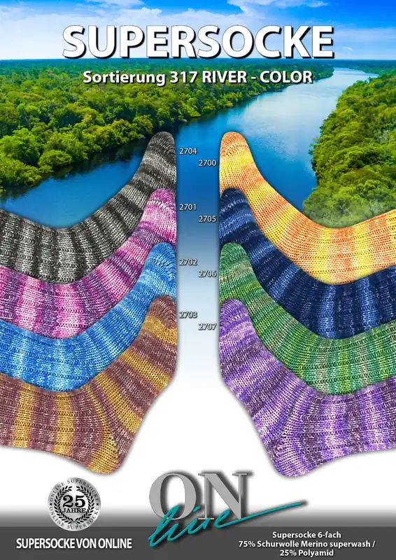 Sofort Bestellen ONline Supersocke 6-fach 150g Sort. 317 River-Color