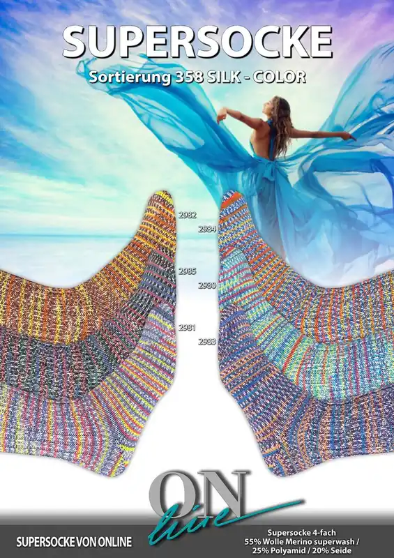 Neue Ware ONline Supersocke Sort. 358 Silk-Color 100g