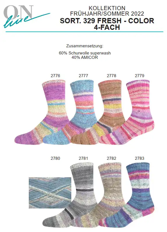 ONline Supersocke Sort. 329 Fresh-Color 100g Handgefertigt