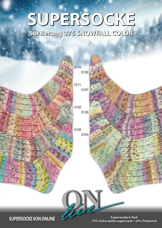 ONline Supersocke 6-fach 150g Sort. 376 Snowfall Color Handgefertigt