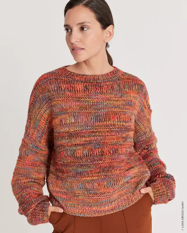 Pullover Mit Fallmaschenmuster aus Cool Merino Big (Color) Online Kaufen