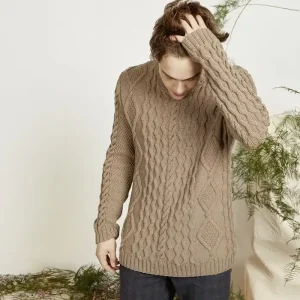 Herrenpullover mit Zopfmuster (II) aus Merino 120 Neue Kollektion