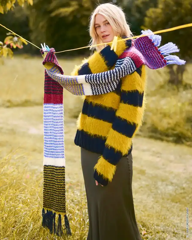 Fransenschal Mit Streifen aus Cool Merino & Nebbia Nur Heute