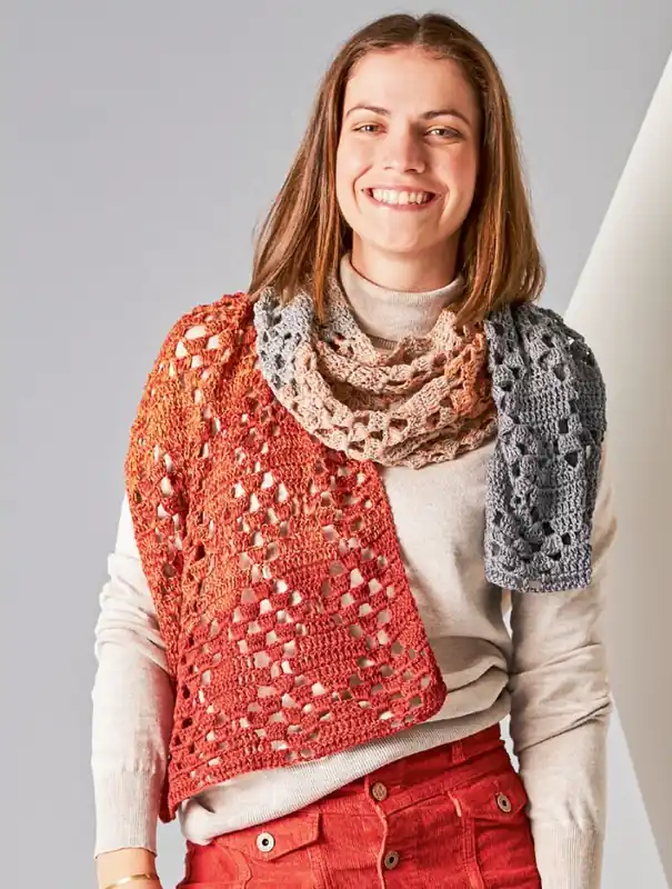 Jetzt Bestellen Stola Orange trifft Grau aus Woolly Hugs Bobbel Cotton