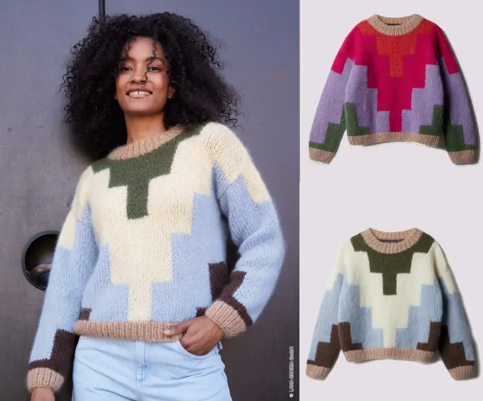 Saisonangebot Pullover Mit Farbflächen aus Mohair Di Gio