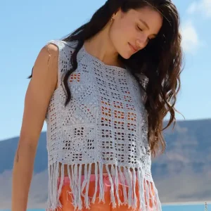 Top Mit Quadrat-Motiven Und Streifen aus Setapura Top-Qualität