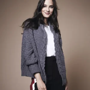 Jacke mit Zopfmusterblende aus Lamana Como Tweed Top-Preis