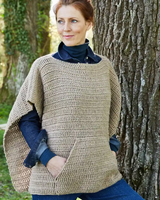 Häkelponcho Mit Känguru-Tasche aus Landlust-Winterwolle Mega-Angebot