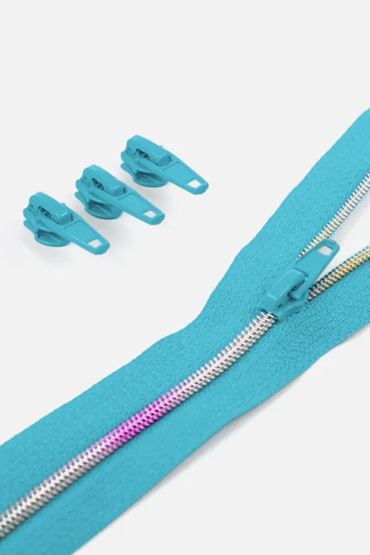 Günstig Regenbogen Reißverschluss 4mm Raupe Türkisblau B46 3m lang