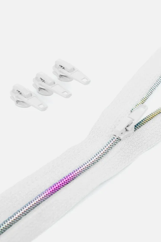 Highlight Regenbogen Reißverschluss 4mm Raupe Weiß B3 3m lang