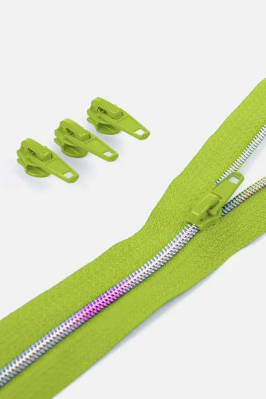 Hochwertig Regenbogen Reißverschluss 4mm Raupe Apfelgrün B44 3 m lang