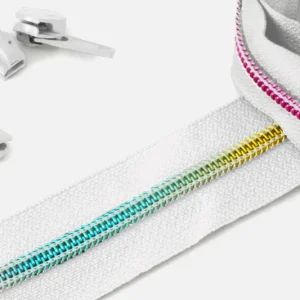 Premium Regenbogen Reißverschluss 6,5mm Raupe Weiß B3 3m lang