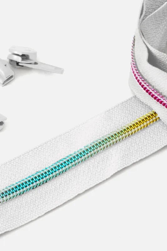 Premium Regenbogen Reißverschluss 6,5mm Raupe Weiß B3 3m lang