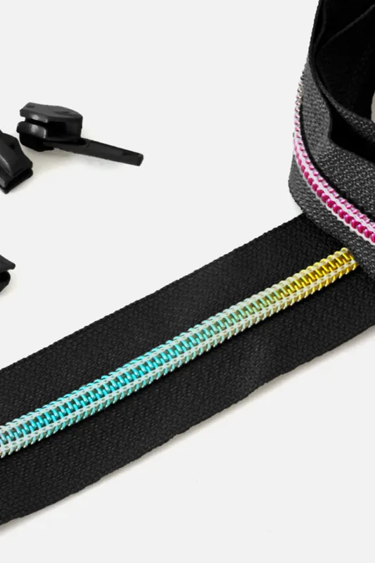 Aktuell Regenbogen Reißverschluss 6,5mm Raupe Schwarz B5 3m lang